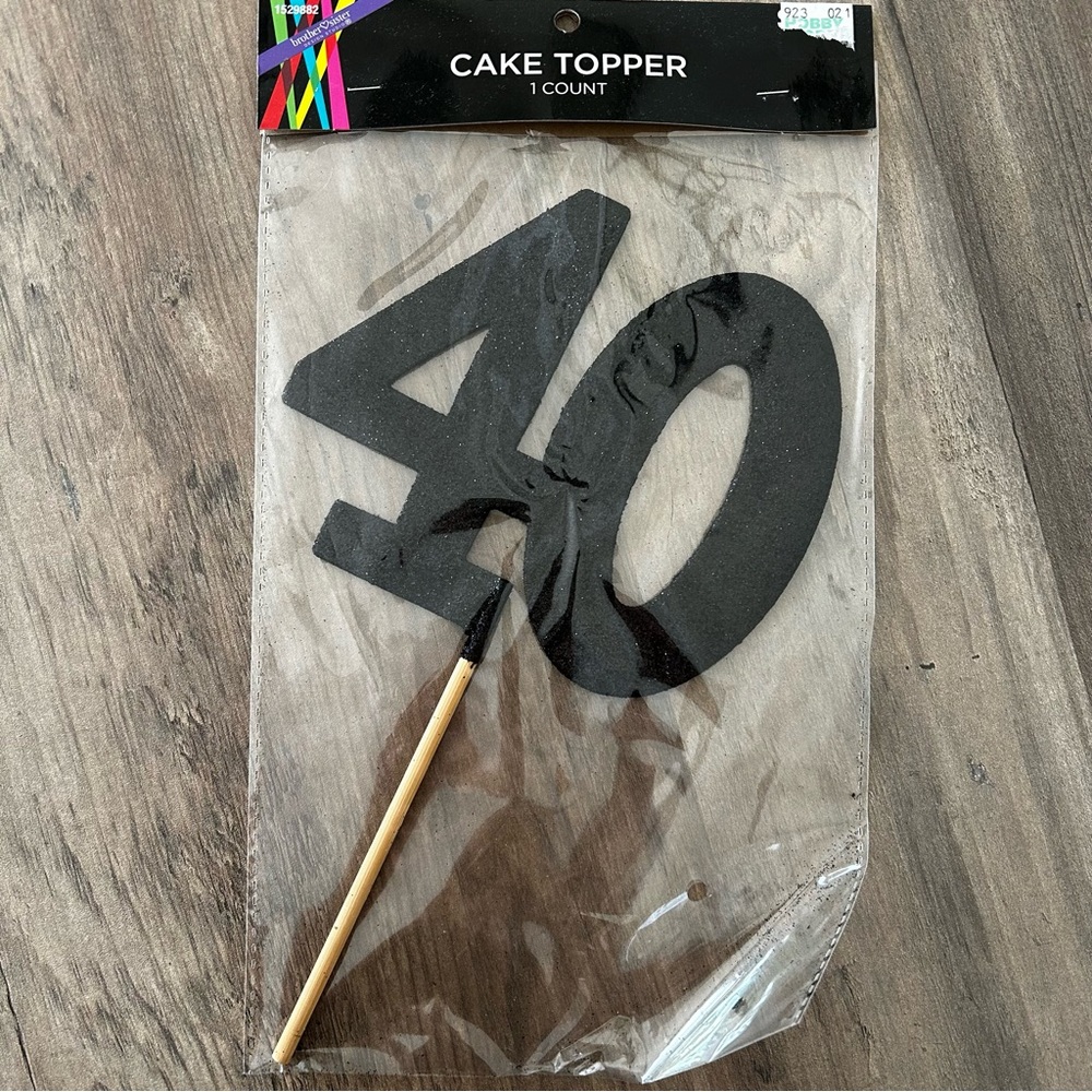 Black 40 Glitter Cake Topper